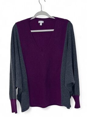 Garnet Hill Recycled Cashmere Drop Shoulder V-Neck Sweater XL Oversized